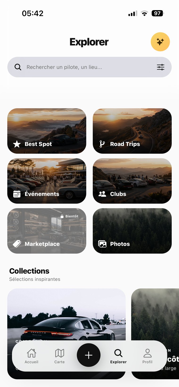 Écran Explorer de l'app CONVOI